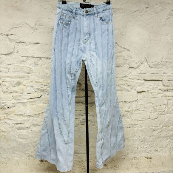 Purple Candy Denim Patchwork Blue Flare Leg Bell Bottom Jeans Boot Cut - Picture 1 of 9